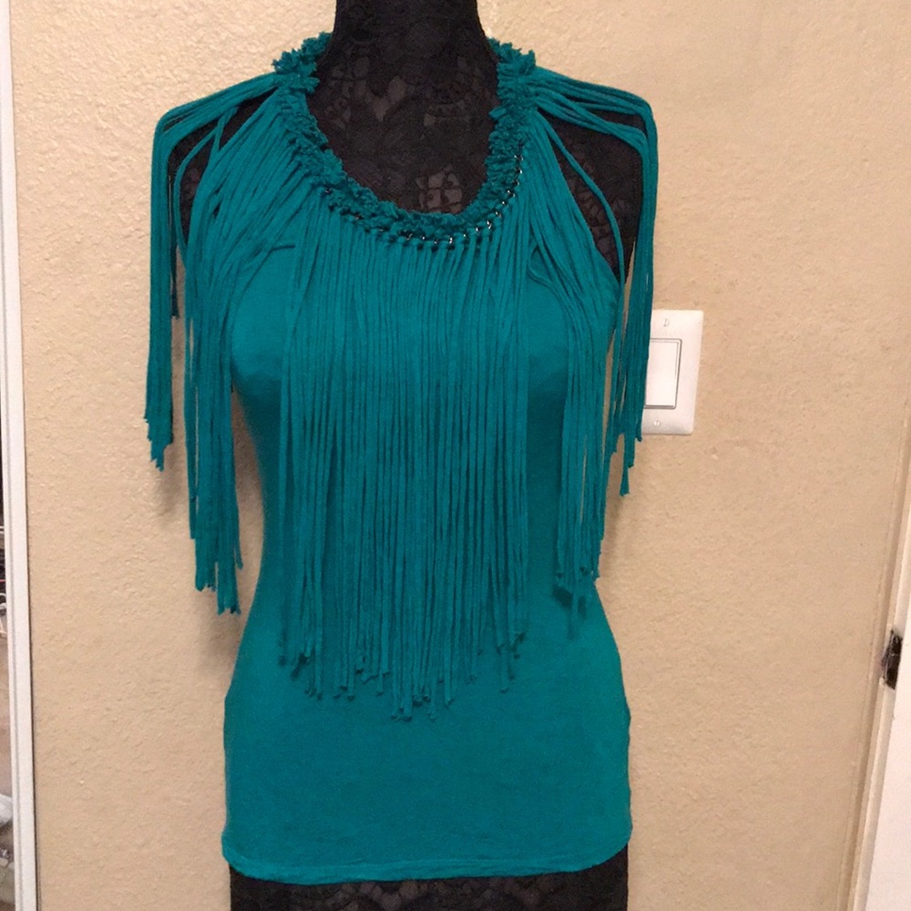 Teal Fringe Top